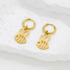 Boucles D'oreilles Créoles Pendentif Abeille Creuse En Acier Inoxydable Bijoux Animal Insecte Pour Femmes Retro INS