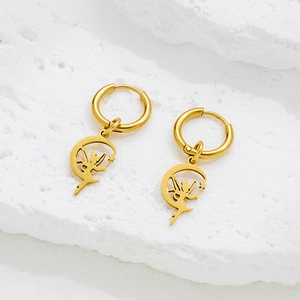 Stainless Steel Hoop Earrings With Hollow Moon Fairy Pendant Dreamy Mythical Jewelry For Women Girls