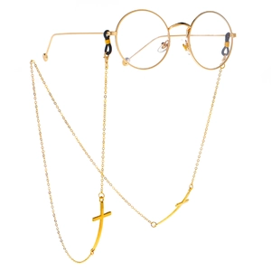 Lunettes rondes dorées vintage avec chaîne de lunettes antidérapante à breloque croix