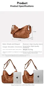 Detailed size chart for retro soft leather crossbody bag showing dimensions 31x23x11cm