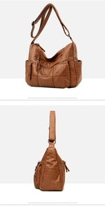 Macro view of brown vintage soft leather handbag with textured lychee grain and zipper