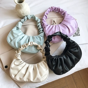 Ruched Underarm Shoulder Bag PU Leather Cloud Pleated Handbag Minimalist Korean Fashion Women Daily Stylish