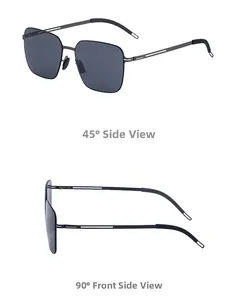 Detailed 45 and 90 degree side views of square polarized nylon lens sunglasses for men