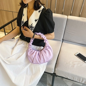 Elegant lavender pleated cloud bag in PU leather, stylish underarm and handbag for women