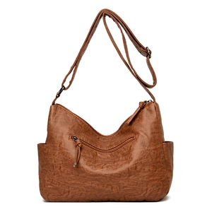 Vintage brown soft leather large capacity tote bag with tassels and shoulder strap