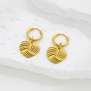 Boucles D Oreilles Créoles Pendentif Coeur Acier Inoxydable Texture Spirale Géométrique Bijoux Rétro Pour Femmes