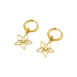Créoles minimalistes en acier inoxydable doré 18K avec pendentifs fleurs de cerisier évidés