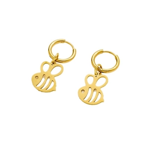 Boucles d'oreilles créoles dorées en acier inoxydable avec charm abeille évidée