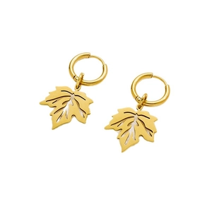 18K gold plated stainless steel hoop earrings with delicate maple leaf charms