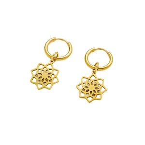 18K vergoldete Creolen aus Edelstahl mit Mandala-Blumenanhängern für Damen