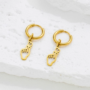 Boucles D'oreilles Créoles En Acier Inoxydable Avec Pendentif Geste Cœur Minimaliste Bijoux Pour Femmes
