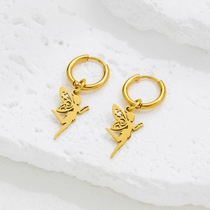 Stainless Steel Fairy Pendant Hoop Earrings Hollow Out Elf Angel Dainty Dangle Ear Jewelry For Women Girls
