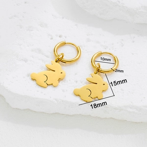 French vintage gold rabbit hoop earrings with 10mm inner diameter and cute animal charms