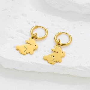 Bunny Hoop Earrings Stainless Steel Gold Plated Retro Cute Animal Shape Minimalist Dainty Jewelry For Women