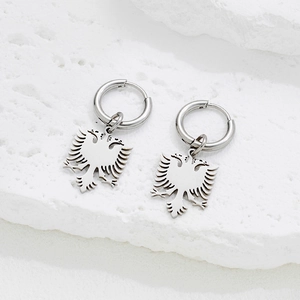 Minimalist stainless steel eagle charm hoop earrings for men and women in silver finish