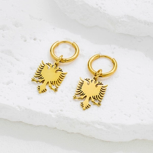 Albania Double Headed Eagle Pendant Hoop Earrings Stainless Steel Ethnic Punk Style Jewelry For Men Women