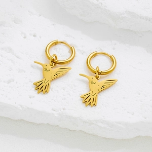 Stainless Steel Hummingbird Hoop Earrings Dainty Animal Bird Pendant Minimalist Jewelry For Women