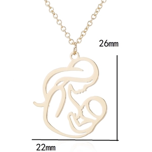 Gold stainless steel mother and baby necklace pendant measures 26mm by 22mm