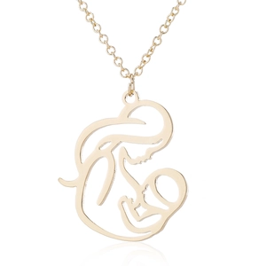 Mother And Baby Pendant Necklace Stainless Steel Minimalist Hollow Silhouette Mother's Day Gift For Women