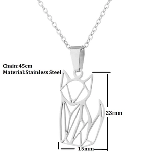 Minimalist origami fox pendant necklace in stainless steel with 45cm chain for women