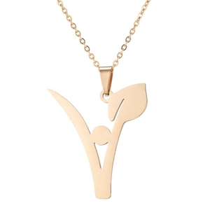 Minimalist Vegan Pendant Necklace Stainless Steel Hollow Leaf Letter V Symbol Clavicle Chain For Women Jewelry