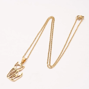 Minimalist gold origami fox pendant necklace with hollow geometric cutout design