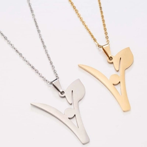Polished stainless steel vegan symbol pendant necklaces in gold and silver finish