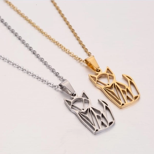 Origami fox pendant necklaces in gold and silver finish with hollow geometric lines