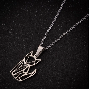 Minimalist stainless steel origami fox pendant necklace with geometric cutout design