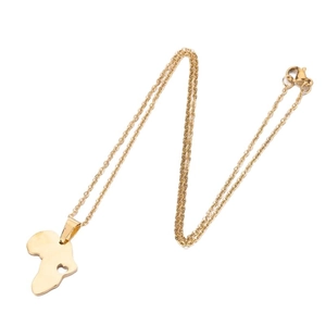 Collier avec pendentif carte d'Afrique doré en acier inoxydable et cœur découpé