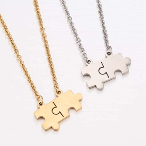 18K gold and silver stainless steel puzzle piece pendant necklaces for couples set