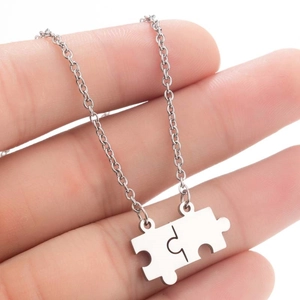 18K gold plated stainless steel puzzle pendant necklace with high polish finish