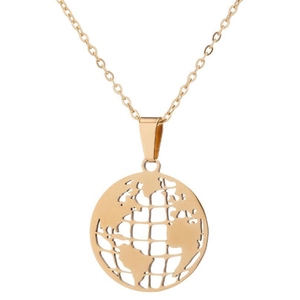 World Map Globe Pendant Necklace Stainless Steel Hollow Round Minimalist Travel Jewelry For Women
