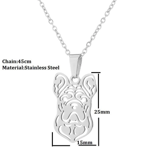 Collier avec pendentif bouledogue français ajouré en acier inoxydable argenté poli