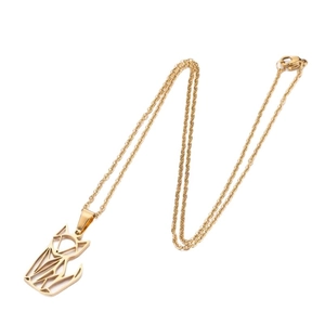 Polished gold stainless steel origami fox pendant necklace with a minimalist geometric design