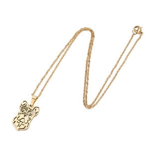 Collier en acier inoxydable doré avec pendentif bouledogue français ajouré sur chaîne corde