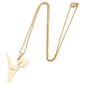 Minimalist gold stainless steel necklace with abstract floral plant leaf pendant