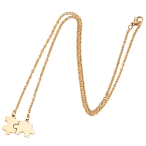 18K gold plated stainless steel puzzle pendant necklace with classic lobster clasp design