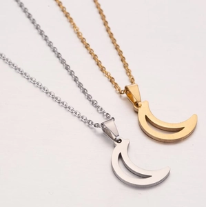 Minimalist moon pendant necklaces in gold and silver finish with elegant link chains