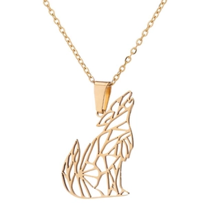 Geometric Hollow Howling Wolf Pendant Necklace Stainless Steel Punk Minimalist Jewelry For Men Women