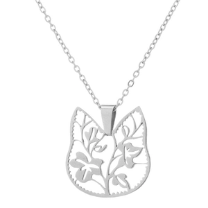Detailed view of owl-shaped pendant with floral hollow patterns on silver necklace chain