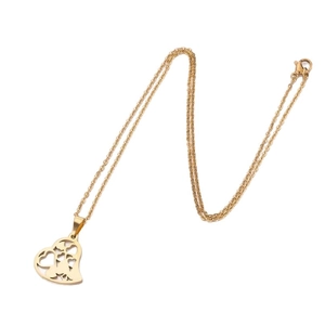 Collana con ciondolo a cuore traforato placcato oro 18 carati in acciaio inossidabile