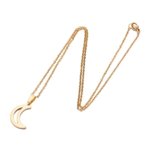 Minimalist gold crescent moon pendant necklace with delicate polished cable chain
