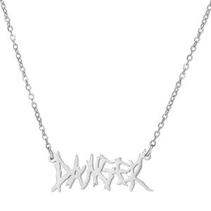 Collier minimaliste en argent avec pendentif graffiti DANGER et chaîne à maillons fins