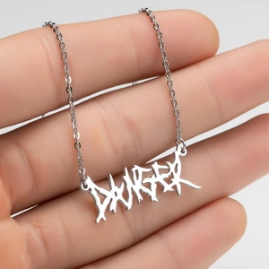 Collier DANGER punk gothique en acier inoxydable argenté avec chaîne à maillons