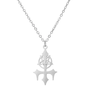 Gothic-Edelstahlhalskette mit Pentagramm- und Kreuzanhänger in silberner Optik