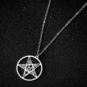 Collier avec pendentif Sceau de Lucifer en acier inoxydable argenté et gravure Baphomet