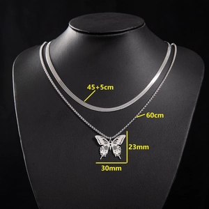 Schema dettagliato della collana farfalla argento a doppio strato con lunghezze 45+5/60cm