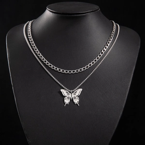 Collana A Strati In Acciaio Inossidabile Con Pendente A Farfalla Gotica Hip Hop Gioielli Streetwear Per Uomo Donna
