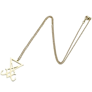 Collier avec pendentif Sceau de Lucifer doré en acier inoxydable et découpes fines